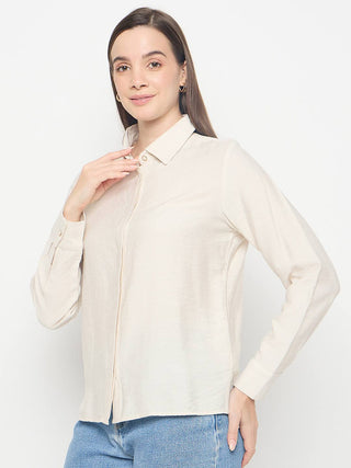 Madame Rayon Blend Solid Beige Shirt