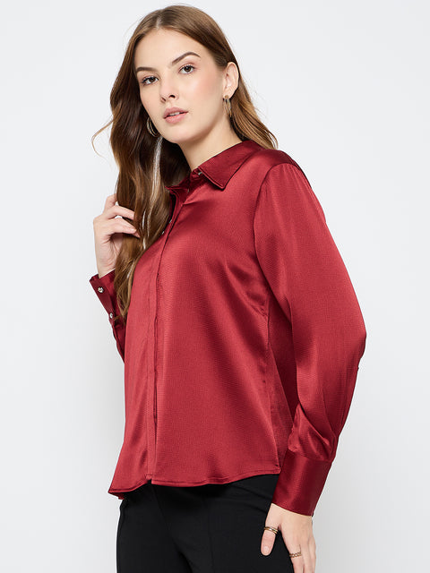 Madame Solid Red Satin Shirt