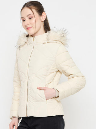 Madame Quilted Beige Jacket with Hood