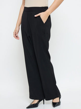 Madame Solid Straight Fit Black Trousers