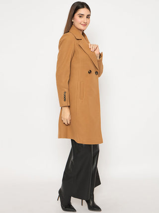 Madame Front Welt Pocketed Double Breasted Khaki Long Coat