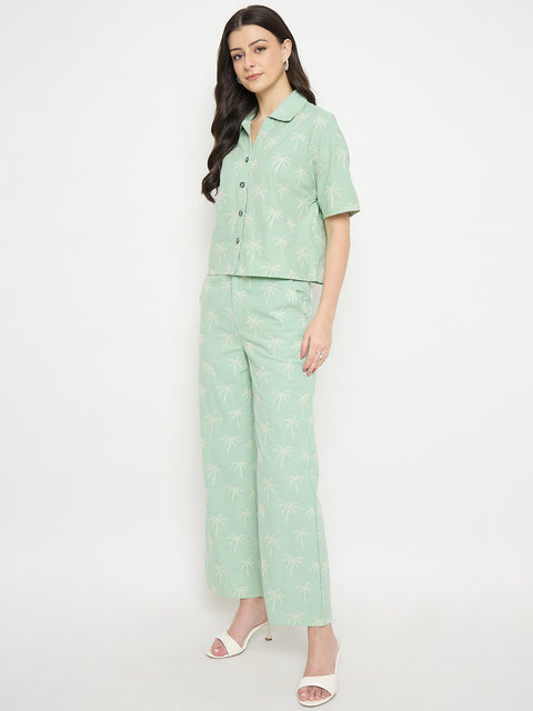 Madame Mint Cotton Co-ord Set with Printed Top