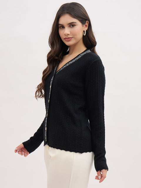 Madame Black Contrast Detail Black Cardigan