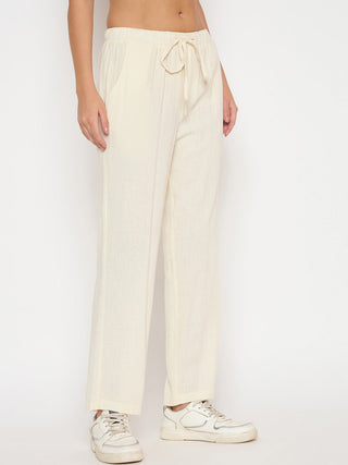 Madame Solid Rayon Blend Cream Straight Trousers