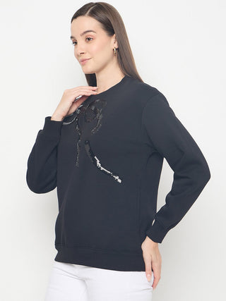 Madame Embellished Cotton Blend Black Sweatshirt