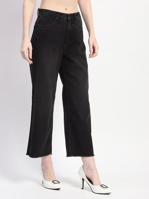 Madame Frayed Hem Black Flared Denim