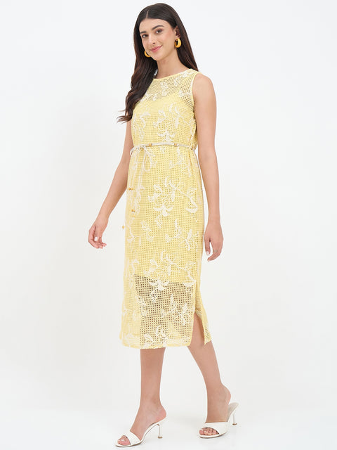 Madame Yellow Floral Embroidered Crochet Dress