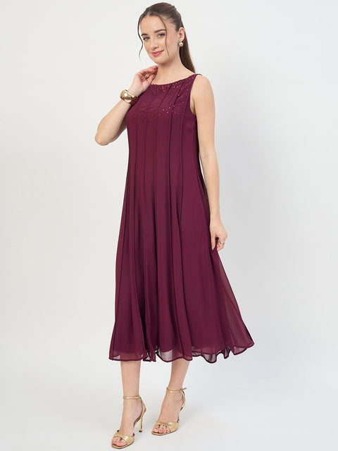 Madame Plum Embellished Fit and Flare Midi Dress