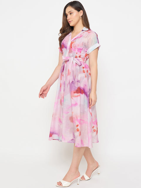Madame Printed Purple FIt and Flare Dress