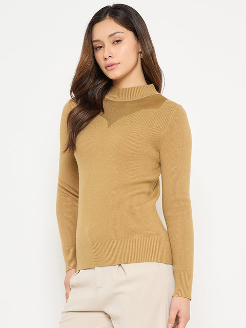 Madame Mock Neck Solid Mustard Yellow Sweater