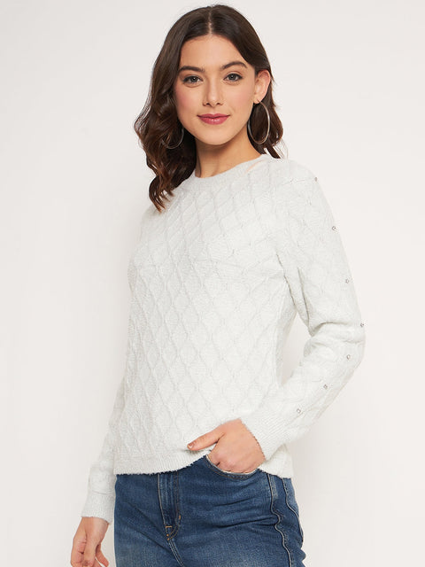 Madame Offwhite Solid Sweater