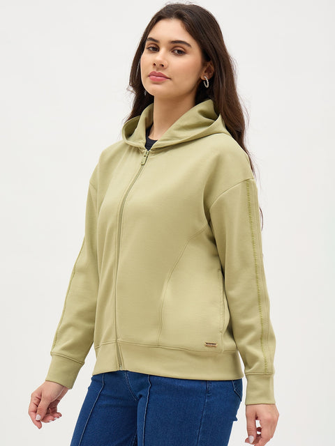 Madame Sea Green Embroidered Zipper Hoodie