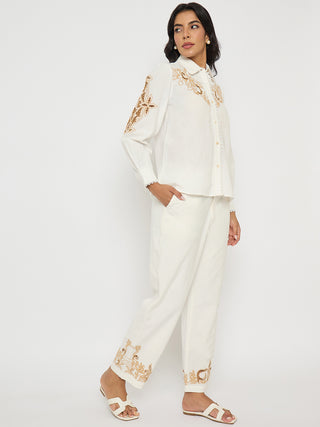 Madame Dori Embroidered White Cotton Blend Co-ord Set