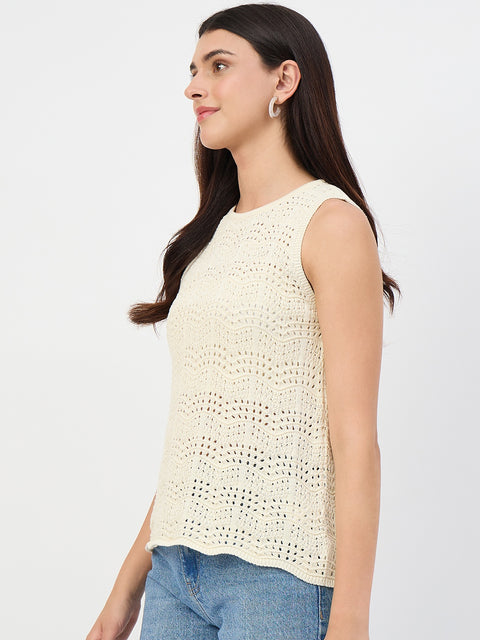 Madame Butter Yellow Crochet Cotton Sleeveless Top