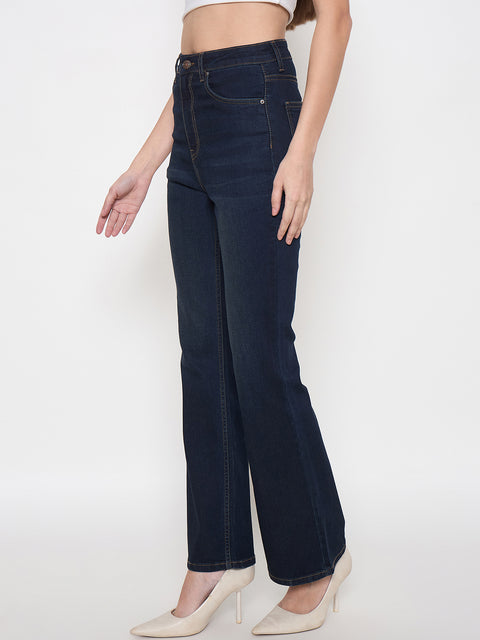 Madame Cotton Blend Stone Wash Mid Night Blue Flared Jeans