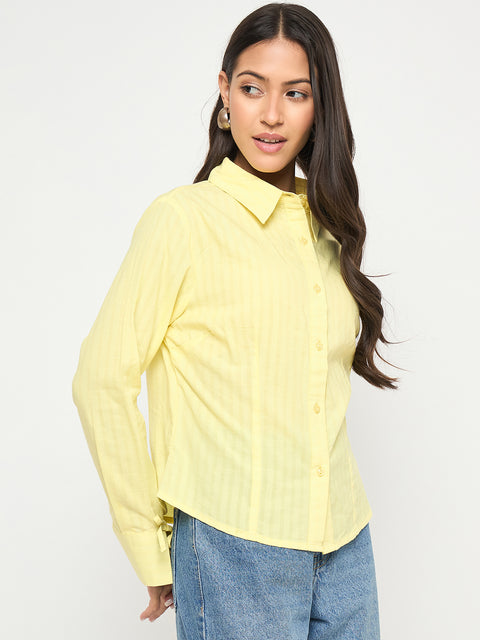 Madame Tie-Cuff Detail Striped Yellow Cotton Shirt