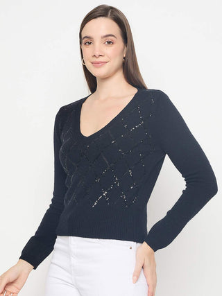 Madame Embellished Black Crop Sweater