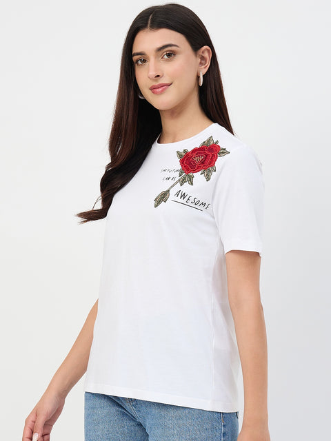 Madame White Graphic Print Cotton T-Shirt