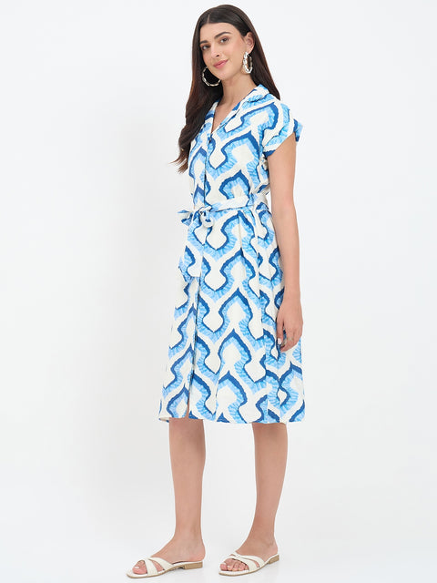 Madame Blue Cotton Printed Shirt Dress