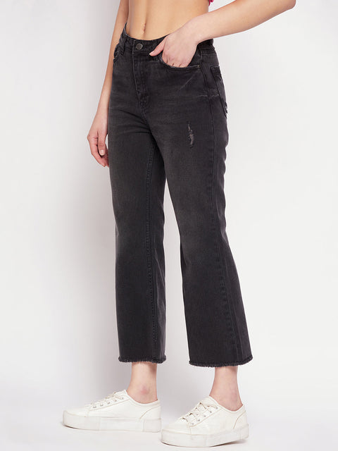 Madame Distressed Hem Black Denim