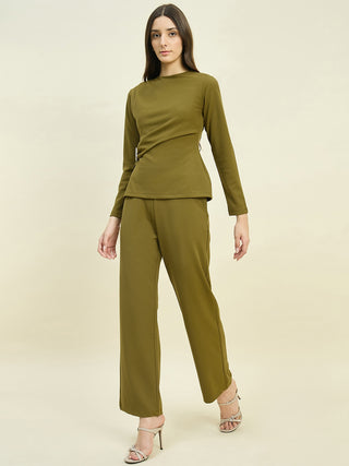 Madame Solid Olive Top with  Buckle Accent