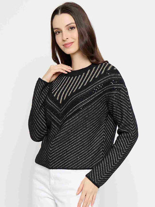 Madame Self Design Black Sweater