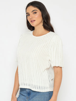 Madame Textured Solid White Top