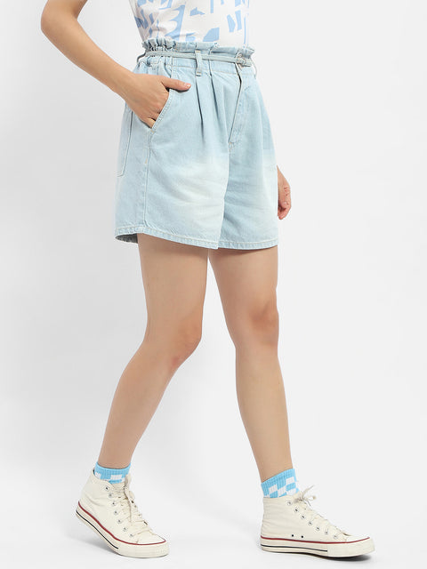 Madame Belted Waist Light Blue Denim Shorts