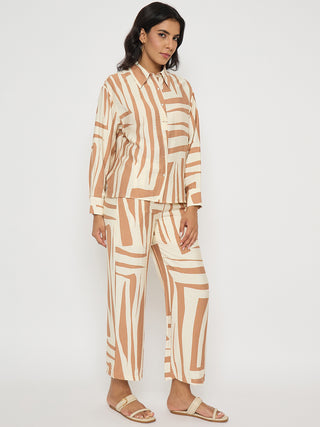 Madame Colorblock Top and Bottoms Rayon Blend Tan Brown Co-ord Set