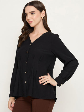 Madame Rayon Blend Black V-Neck Top