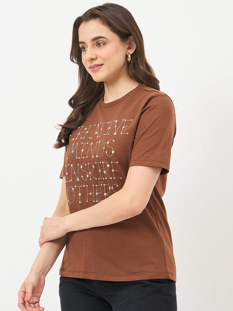 Madame Coffee Cotton Printed Half-Sleeve T-Shirt