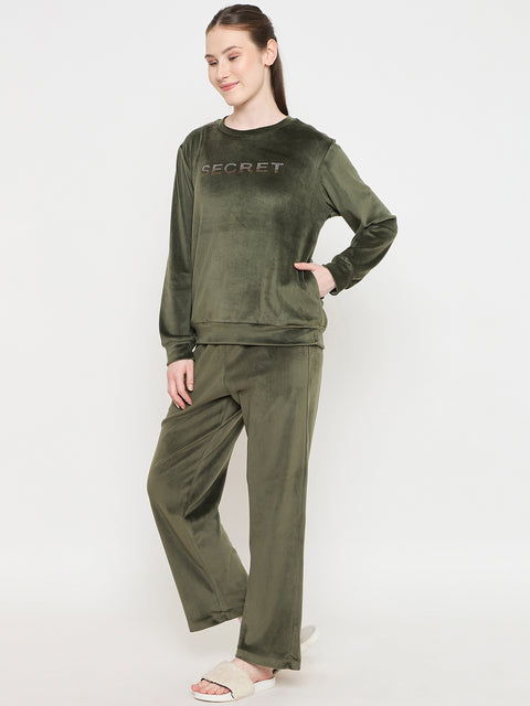mSECRET Round Neck Embellished Green Sweatshirt