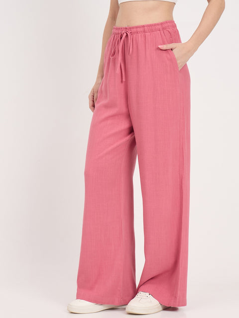 Madame Pink Rayon Linen Palazzo Trousers