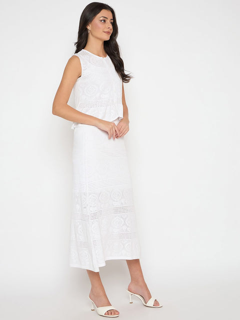 Madame Viscose Blend Top and Wide Leg Bottoms White Knitted Co-ord Set