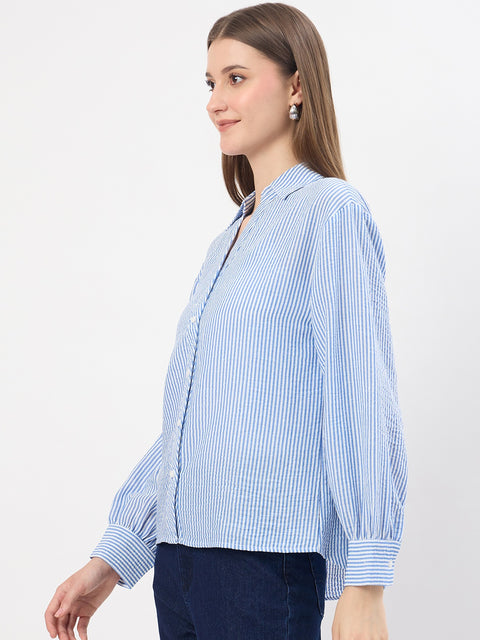 Madame Sky Blue Textured Shirt