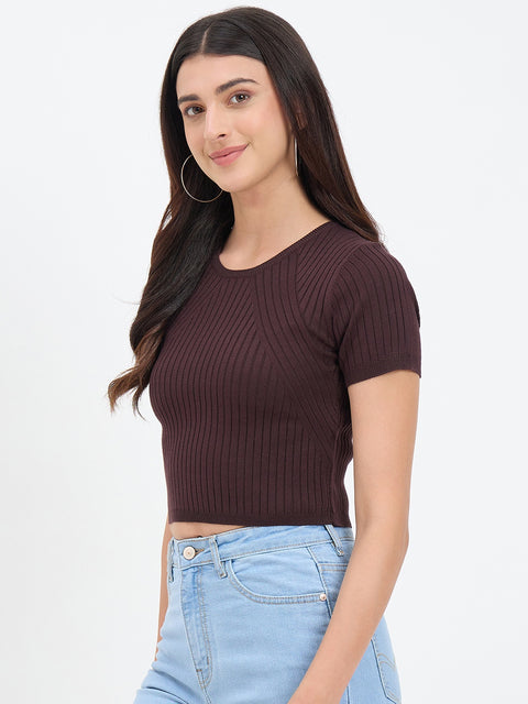 Madame Brown Knitted Crop Top