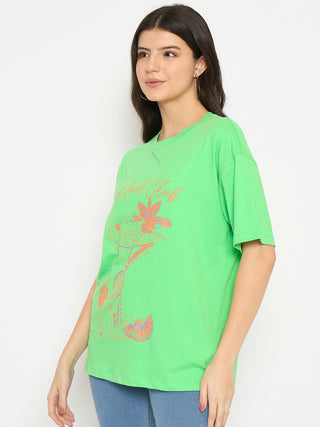 Madame Graphic Print Green Black Cotton T-shirt