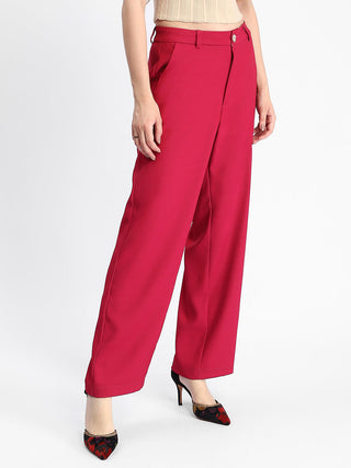 Madame Straight Fit Flared Hot Pink Trousers