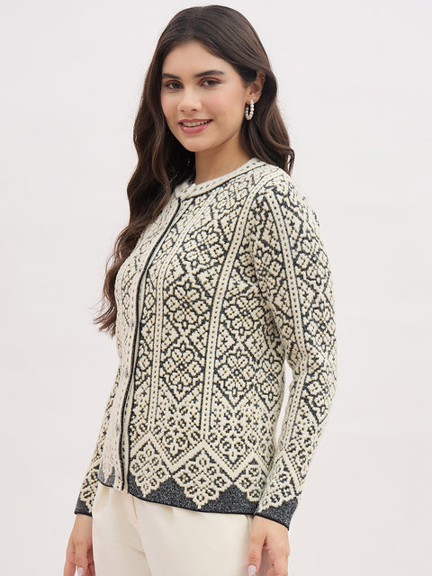 Madame Beige Printed Cardigan