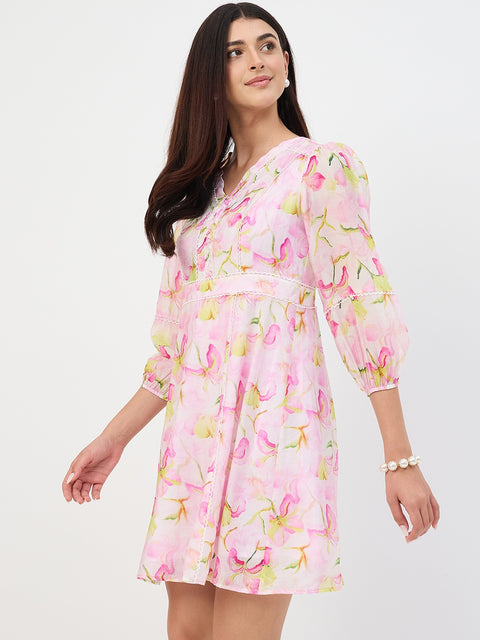 Madame Pink Floral Fit and Flare Tencel Midi Dress