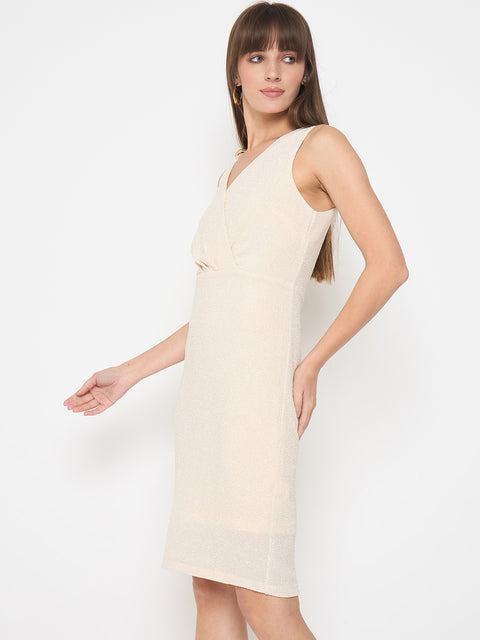 Madame Self Design Bodycon Mini Off White Dress