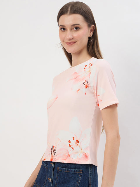 Madame Printed Peach T-Shirt