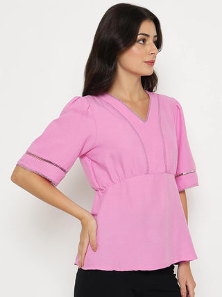 Madame V Neck Pink Peplum Top