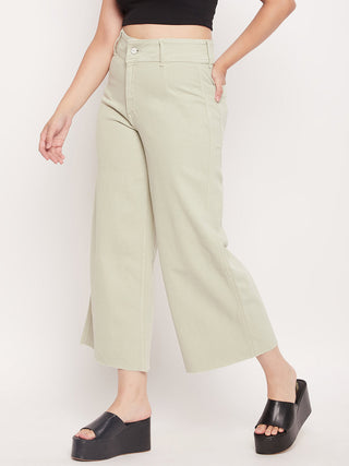 Madame Mint Green High Waist Wide Leg Ankle Length Jeans