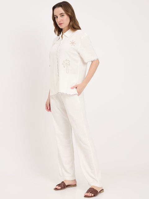 Madame Off White Rayon Blend Coord Set