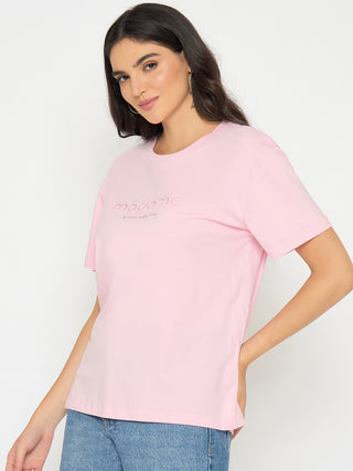 Madame Typography Print Pink Cotton T-shirt