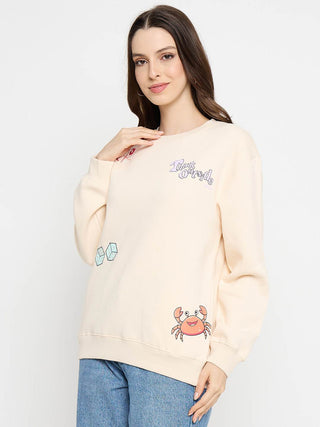 Madame Graphic Print Cotton Blend Cream Pullover Sweatshirt