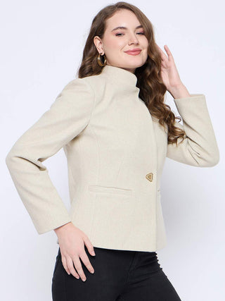 Madame Melange Button Detailed Off White Short Coat