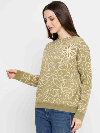 Madame Floral Print Pista Green Sweater