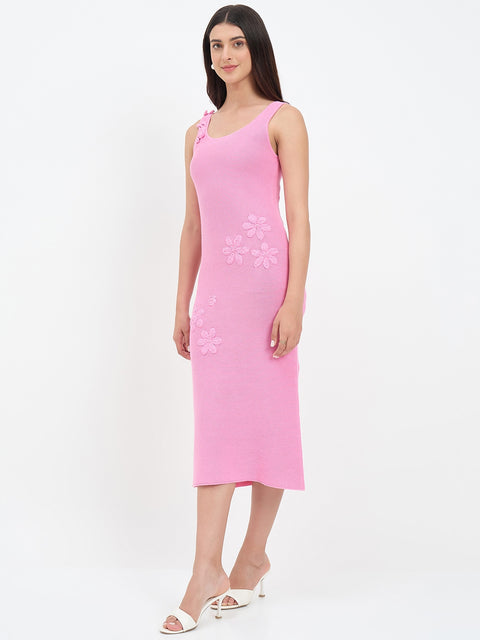 Madame Pink Floral Knitted Cotton Bodycon Dress